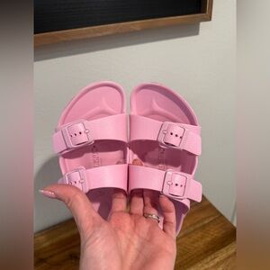 Kids Pink Dual-Buckle Slide Sandals